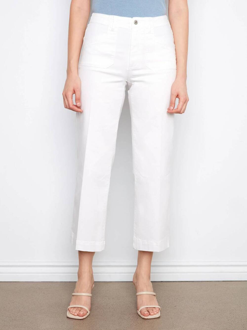 NEW CHARLIE B cropped wide leg stretch twill jeans in white